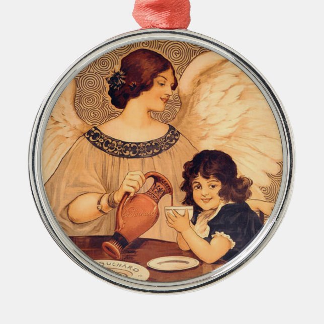 Schokolade Angel Französische Antike Silbernes Ornament (Vorne)
