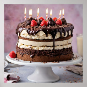 Schokolade Birthday Cake mit Erdbeeren, Poster