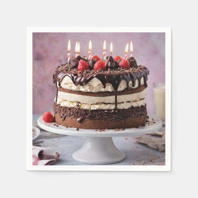 Schokolade Birthday Cake mit Erdbeeren, Serviette (Vorderseite)