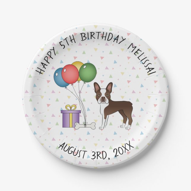 Schokolade Boston Terrier Cartoon Dog - Geburtstag Pappteller (Vorderseite)