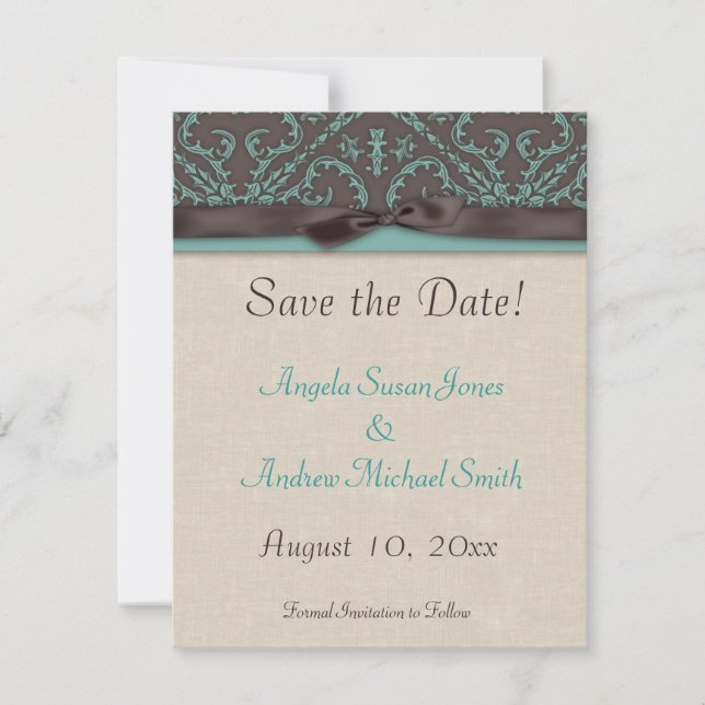 Schokolade Braun Turqoise Save the Date (Vorderseite)