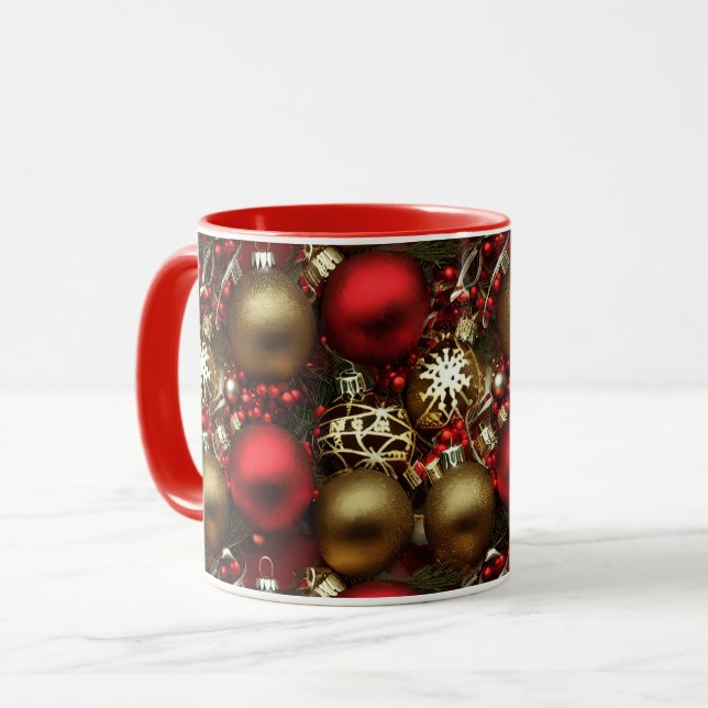 Schokolade Braun und Ruby Rote Weihnachtsschmuck Tasse (Vorderseite Links)