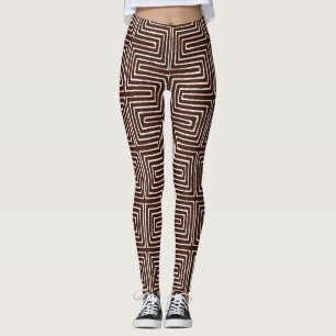 Schokolade Braun und Weiß Maze Afrikanischer Schmu Leggings