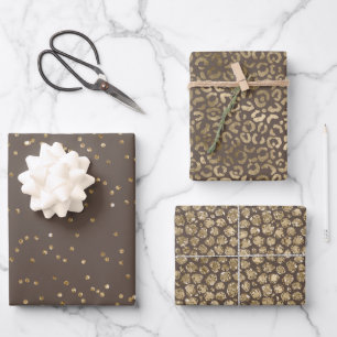 Schokolade Braune Goldbarren-Punkte Leopard  Geschenkpapier Set