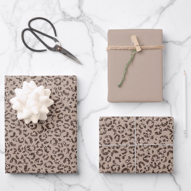 Schokolade Braune Mocha Cream Leopard Glitzer Geschenkpapier Set (Vorderseite)