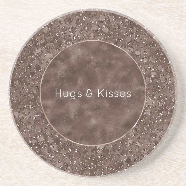 Schokolade Brauner Leopard Print Glitzer Getränkeuntersetzer (Vorne)