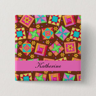 Schokolade Braunes Patchwork Quilt Blocks Name Abz Button