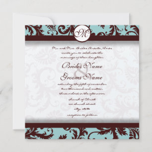 Schokolade Brown Aqua Damask Einladung zur Hochzei
