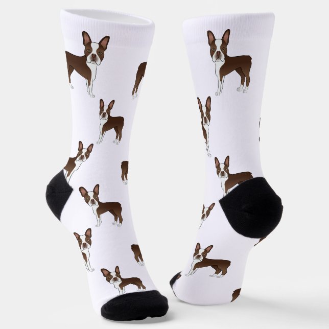Schokolade Brown Boston Terrier Cartoon Dog Muster Socken (Gewinkelt)