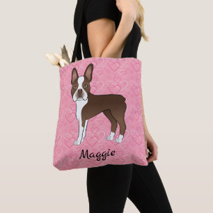 Schokolade Brown Boston Terrier Hund auf rosa Herz