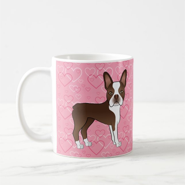 Schokolade Brown Boston Terrier Hund auf rosa Herz Kaffeetasse (Links)