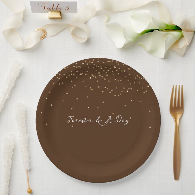 Schokolade Brown Gold Glam Confetti Pappteller (Hochzeit)