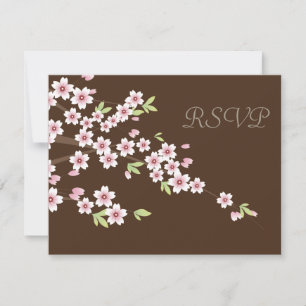 Schokolade Brown und Cherry Blossom Wedding RSVP Karte