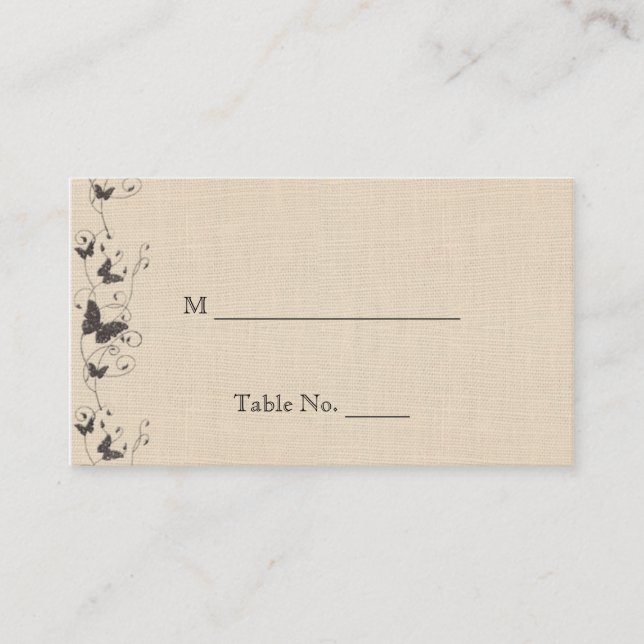 Schokolade-Buttefliegen auf Ecru-Hochzeiten-Platzk Platzkarte (Vorderseite)