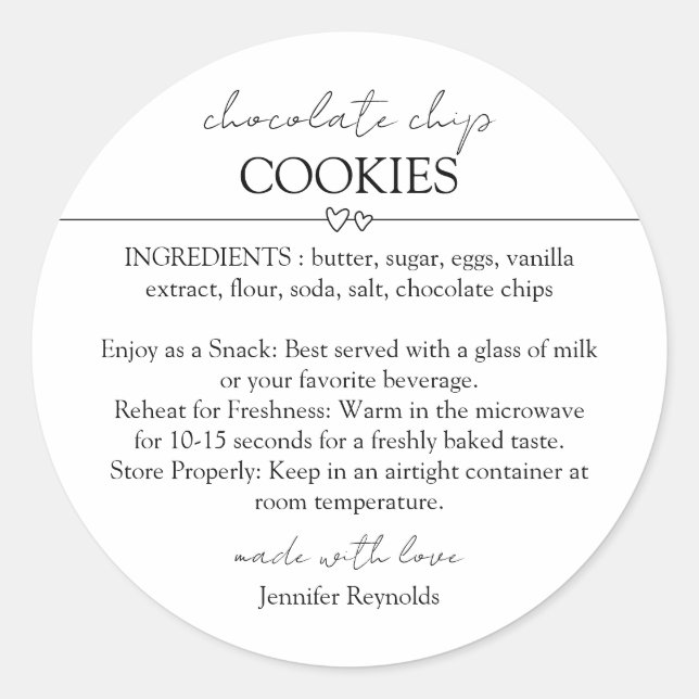 Schokolade Chip Cookie Mix Jar Geschenkmarke Runder Aufkleber (Vorderseite)