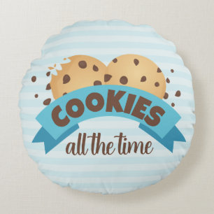 Schokolade Chip Cookies Blue Stripes Circle Deco Rundes Kissen