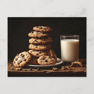 Schokolade Chip Cookies und Milchmalerei Postkarte