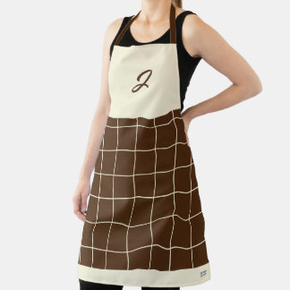 Schokolade Cream Grid Square Boho Muster Monogram Schürze