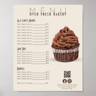 Schokolade Cupcake Beige Menü Bäckerei Preis List Poster