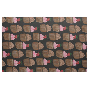 Schokolade Cupcake Erdbeeren Muster Schwarz Stoff