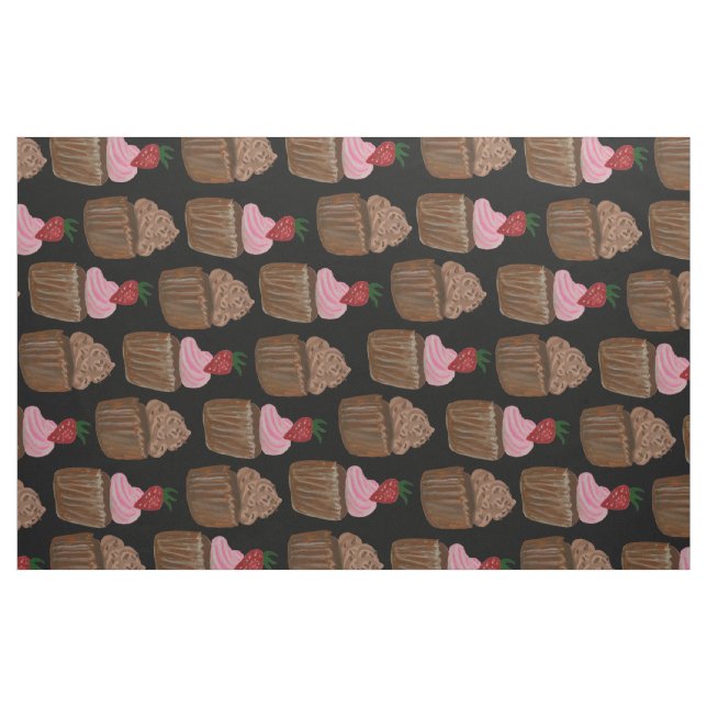 Schokolade Cupcake Strawberry Muster Schwarz Stoff (Fat Quarter (45,7 x 55,9 cm))