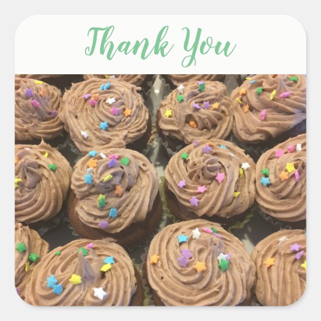 Schokolade Cupcakes Danke Quadratischer Aufkleber (Vorderseite)