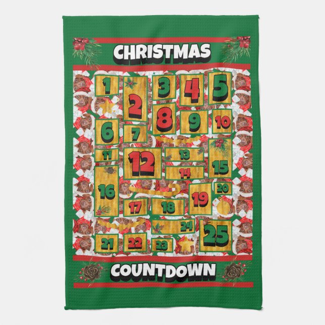 Schokolade Dackel Countdown Weihnachtsfest Geschirrtuch (Vertikal)