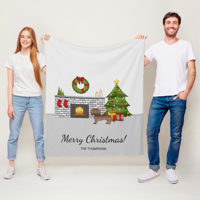 Schokolade Dackel mit glattem Coat - Weihnachtsrau Fleecedecke (Beispiel)