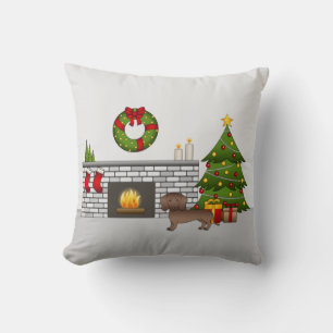 Schokolade Dackel mit glattem Coat - Weihnachtsrau Kissen