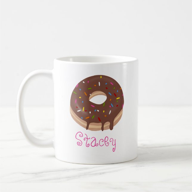 Schokolade Donut Custom Pink Name Kaffee Kaffeetasse (Links)