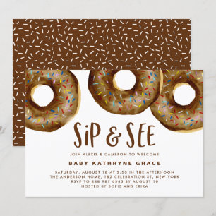 Schokolade Donuts Sprinkles Babydusche Sippe und s Einladung