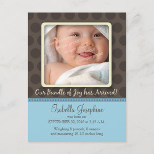 Schokolade Dots Baby Birth Announcement (Baby blau Ankündigungspostkarte