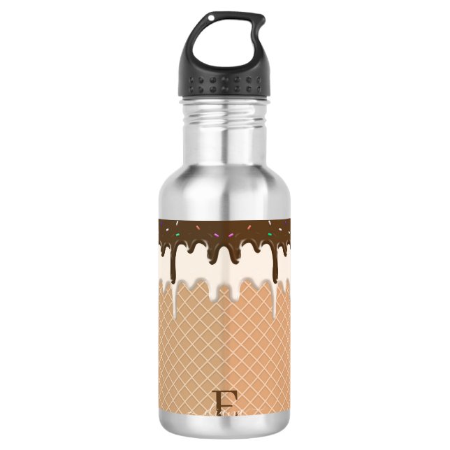 Schokolade Eiscreme Waffelkronensprinkle Monogramm Edelstahlflasche (Vorderseite)