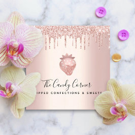 Schokolade Erdbeere Confection Rose Gold Glitzer Quadratische Visitenkarte