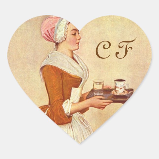 SCHOKOLADE FONDUE DINNER PARTY HERZMONOGRAMM Herz-Aufkleber (Vorderseite)