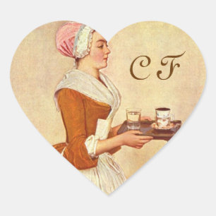 SCHOKOLADE FONDUE DINNER PARTY HERZMONOGRAMM Herz-Aufkleber