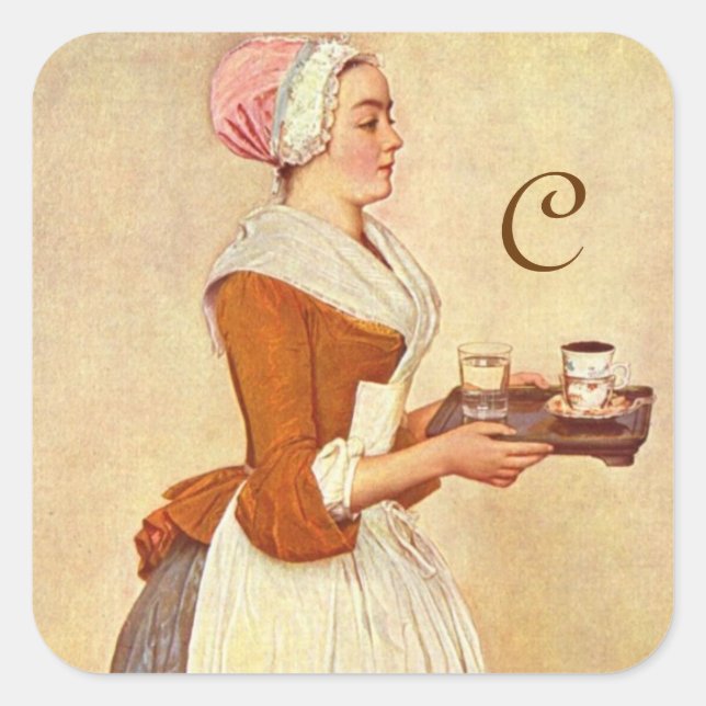 SCHOKOLADE FONDUE DINNER PARTY MONOGRAM QUADRATISCHER AUFKLEBER (Vorderseite)