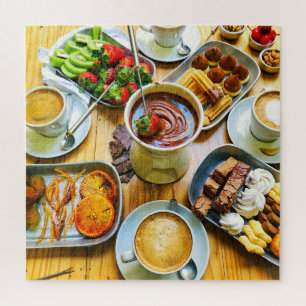 Schokolade Fondue Kaffee Erdbeere Nachtisch Essen Puzzle