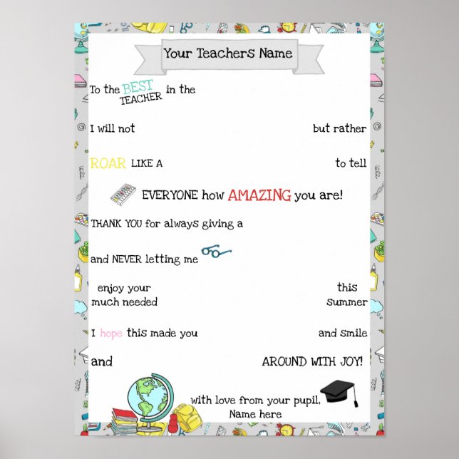 Schokolade für Lehrer, Geschenk für Süßes Poster (Vorne)