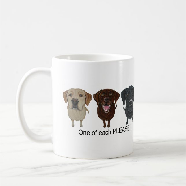 Schokolade, gelb und schwarz Labrador Retriever Kaffeetasse (Links)