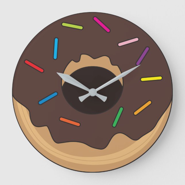 Schokolade Glaste Donut mit Sprinklen Große Wanduhr (Vorderseite)