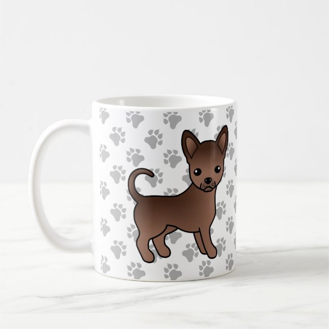 Schokolade, glatter Coat Chihuahua Cartoon Dog & P Kaffeetasse (Links)