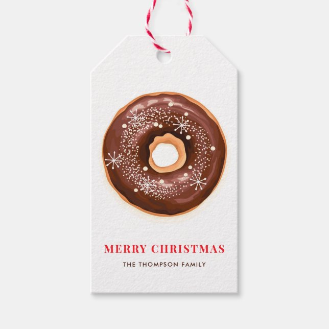 Schokolade Glazed Donut und Schneeflocken Weihnach Geschenkanhänger (Vorderseite)