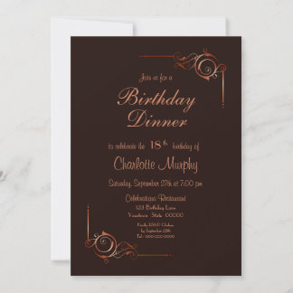Schokolade Gold Floral Leaf 18. Geburtstag Abendes Einladung