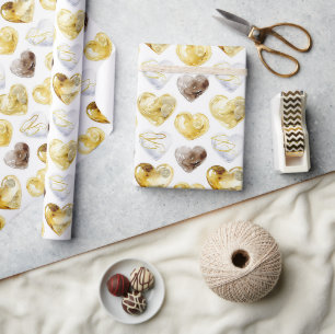 Schokolade Gold Weiße Herzen Geburtstag Geschenkpapier