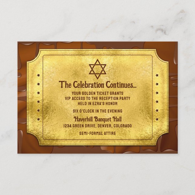 Schokolade Golden Ticket Bar Bat Mitzvah Empfang Begleitkarte (Vorderseite)