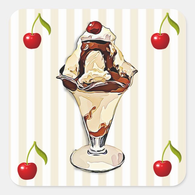 Schokolade Hot Fudge Sundae und Cherries Stickers (Vorderseite)