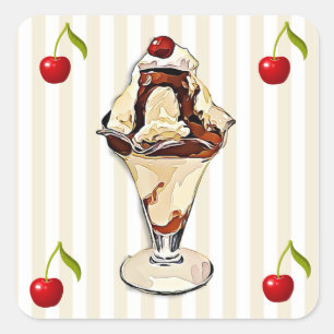 Schokolade Hot Fudge Sundae und Cherries Stickers