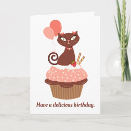 Schokolade Katze in einem Cupcake Geburtstag Karte