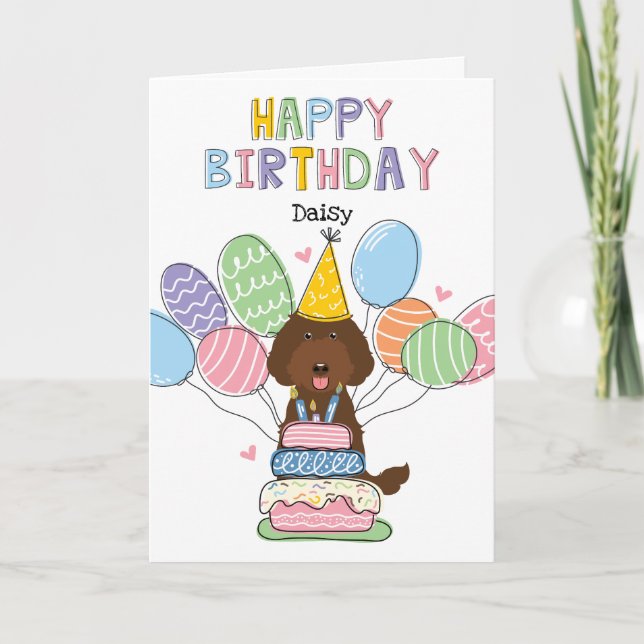 Schokolade Labradoodle Hund Happy Birthday Card Karte (Vorderseite)